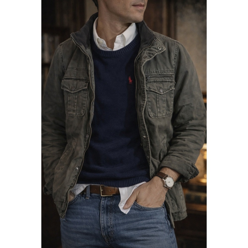 Levi Strauss & Co Utility Jacket Men's L Olive Green READ - Picture 2 of 16
